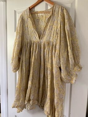 Daughters of India Yellow Floral Mini Dress